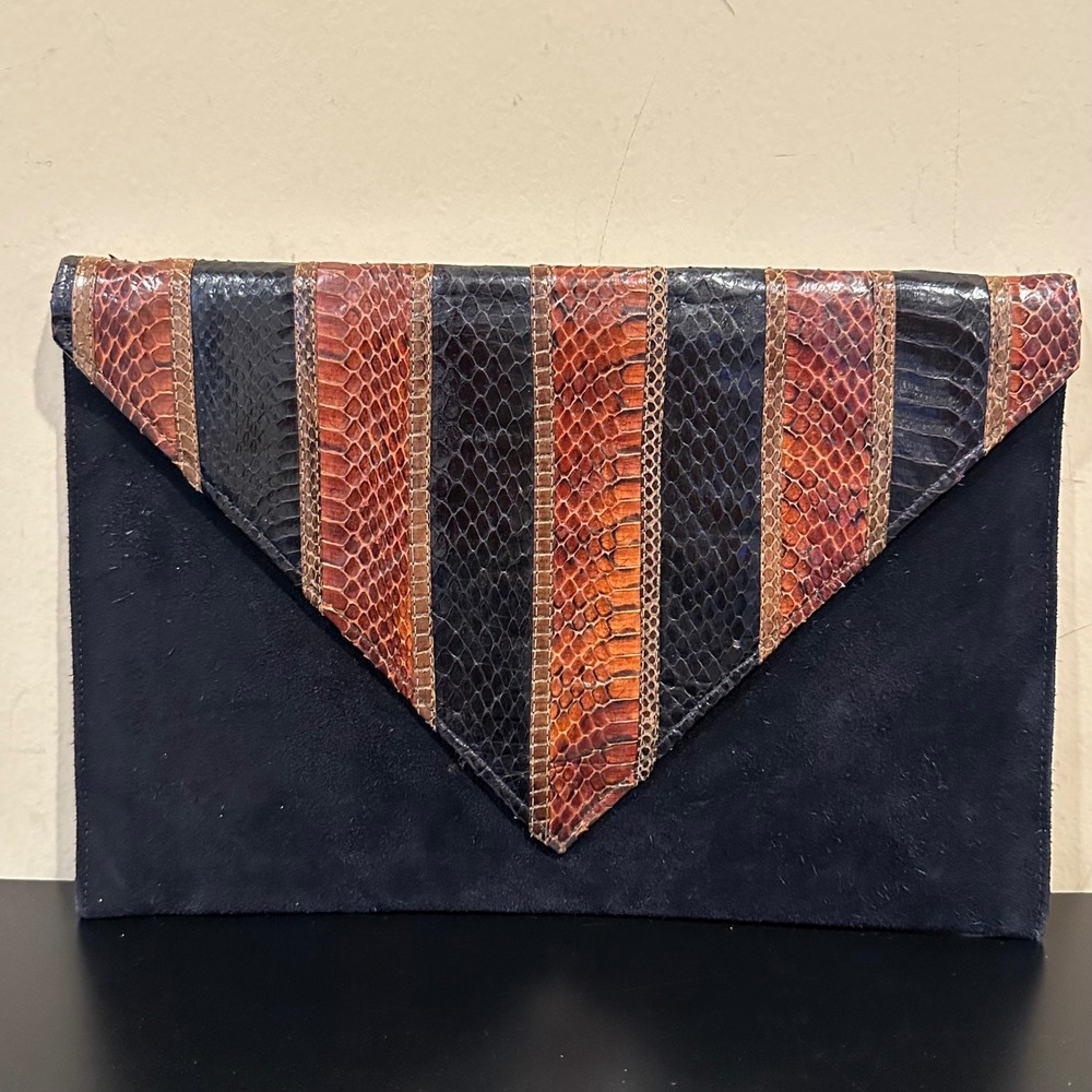 Vintage Patchwork Envelope Clutch Bag Black Brown